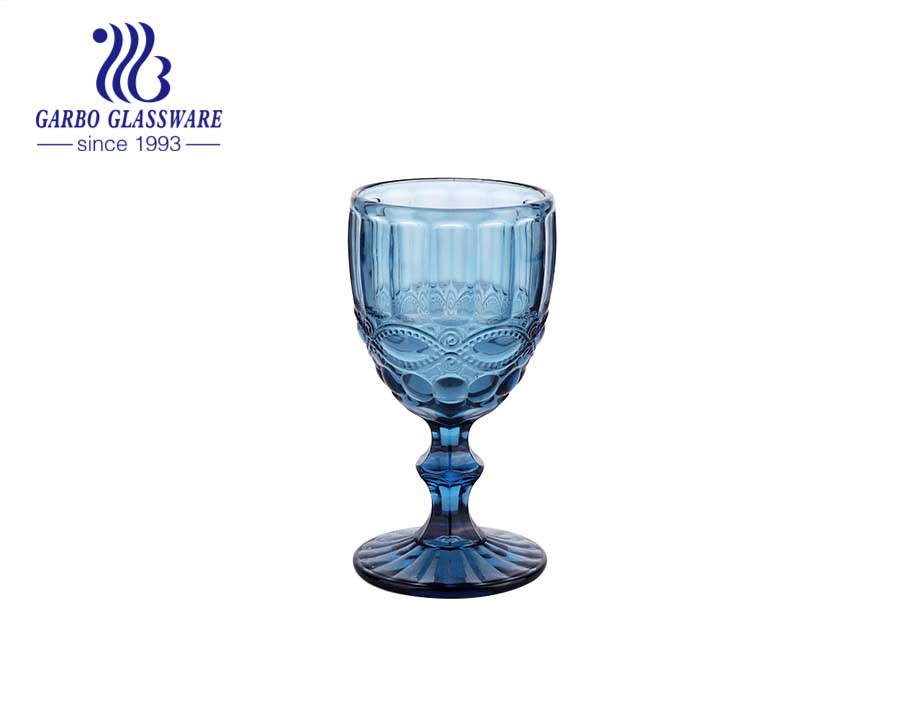 Blue solid color water drinking glass goblet for home using decoration stemware gift for wedding and party