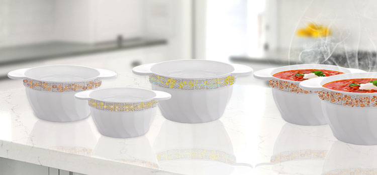 450ml tempered opal glass soup bowls with double ear and flower decal