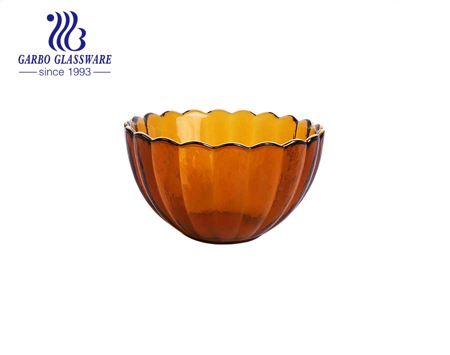 High quality yellow solid color glass ice cream dessert bowl Arabic style lotus shape glass cup