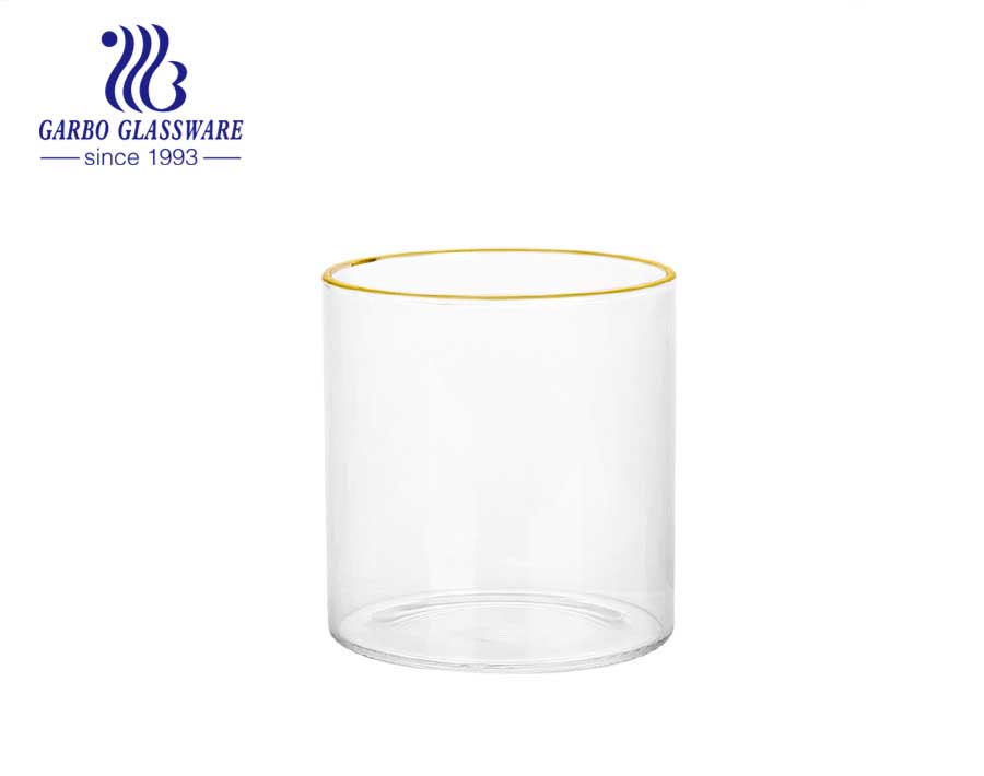 Taza de vidrio de borosilicato transparente de diseño duradero de 12OZ, uso de restaurante, taza de vidrio de borosilicato OEM resistente al calor