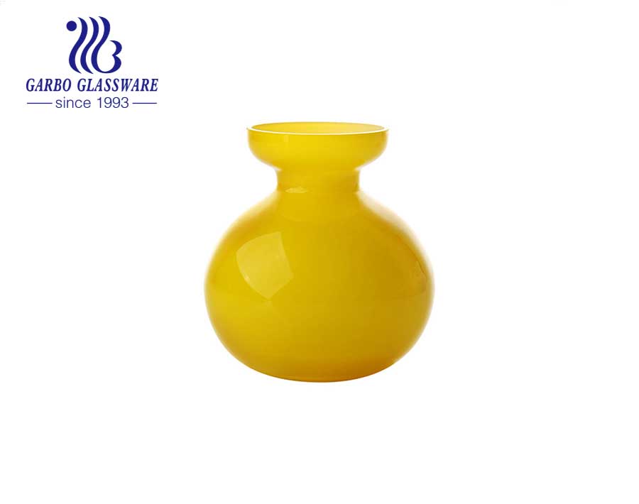 Floreros de vidrio amarillo de lujo, florero de mesa decorativo de 4 pulgadas de alto