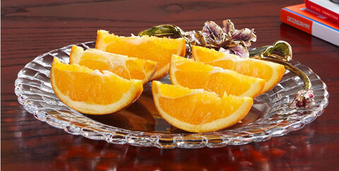 Rectangular-shape Glass Fruit Plate with Diamond Pattern and Handles