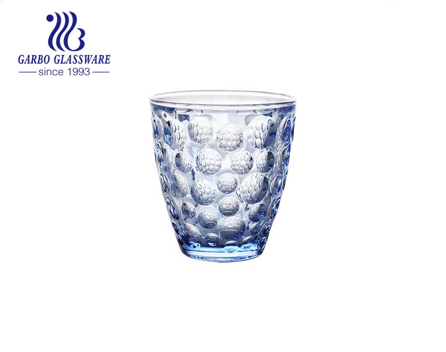 300ml hot sale dot design pressed glass tumblers with solid color for water and juice drinking