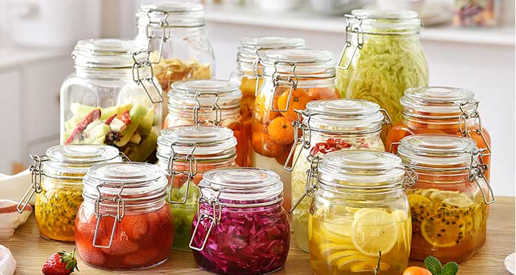 1.2L Clear glass canister kitchen storage jars with hinged clamp lid