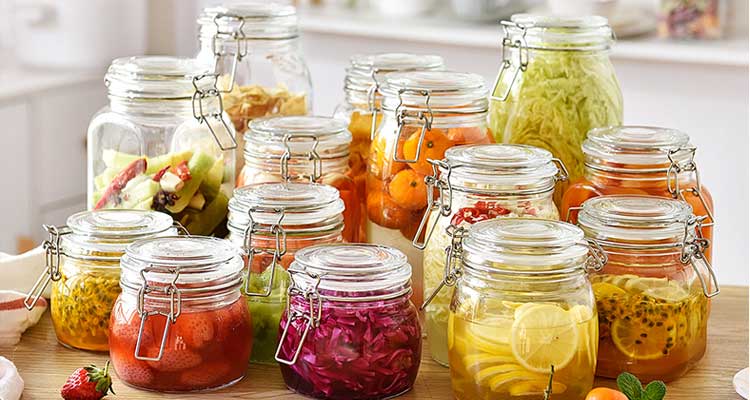 Bocaux de rangement de cuisine en verre transparent de 1.2 L avec couvercle à pince à charnière