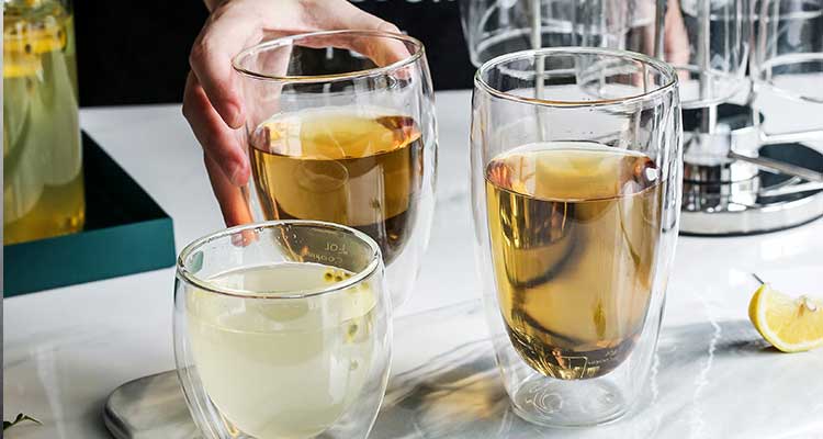 Tazas de café de cristal de pared doble a prueba de calor calcomanías personalizadas tazas de té calientes de cristal