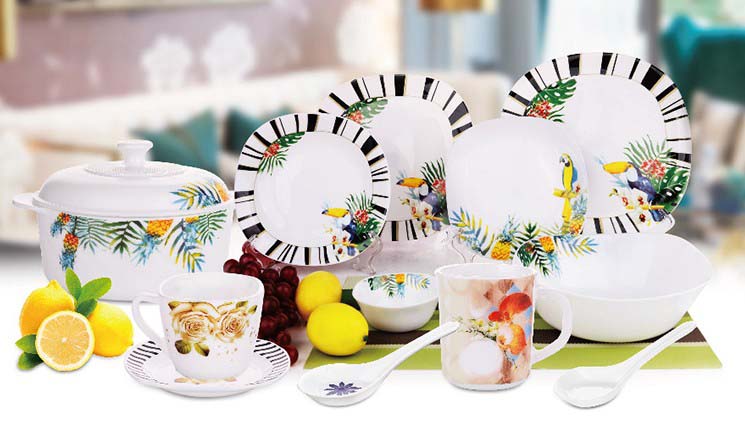 Hot-selling Set of 58pcs white tempered opal glass dinner set
