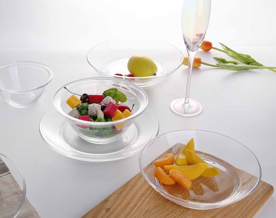 Modern Sample Style Transparent Clear Thin Glass Fruit Salad Bowl with Wholesale Price