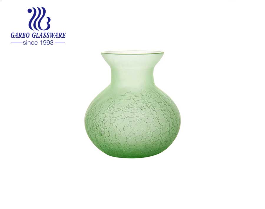 مزهرية زجاجية فاخرة مصنوعة يدويًا مزهرية خضراء على شكل زهرة ارتفاع 4 بوصات