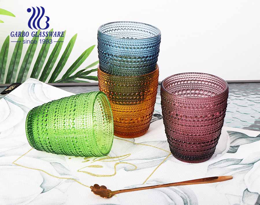 10oz egg shape glass water and juice tumbler with solid color hot sale for supermarket