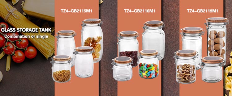 High borosilicater 46oz large glass food storage jars with airtight hinged lids