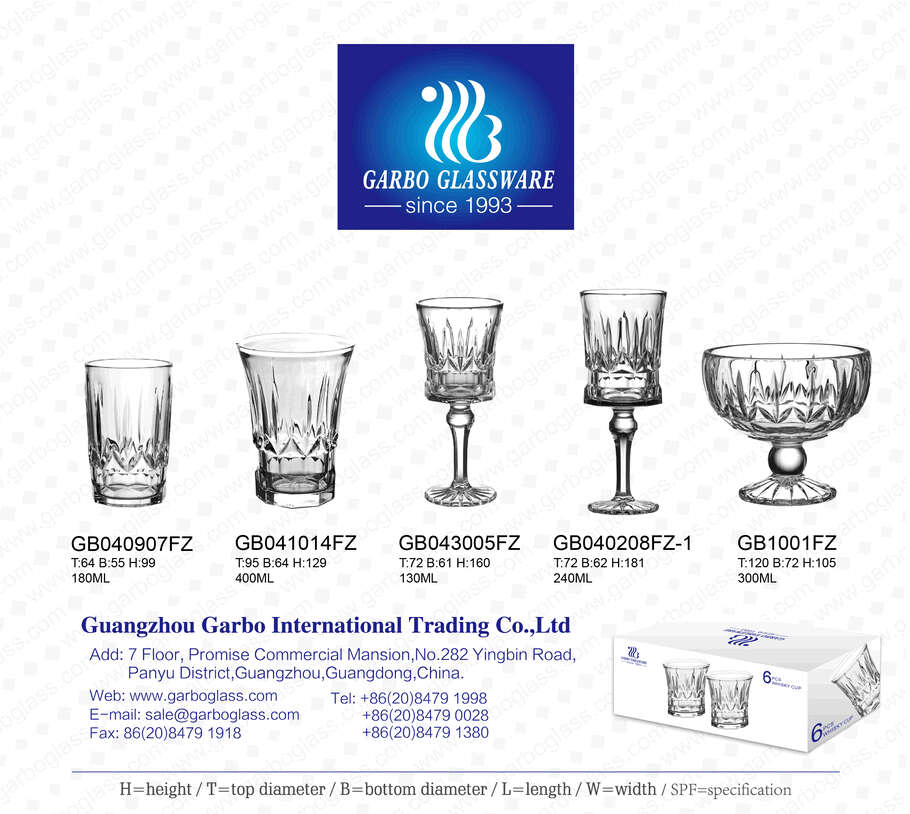 Vasos de vidrio de nuevo diseño Garbo Glassware FZ para el mercado de Europa y América del Sur
