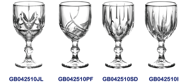 ガルボウィークリープロモーション：刻印されたガラス製脚付きグラスの新しくユニークなデザイン