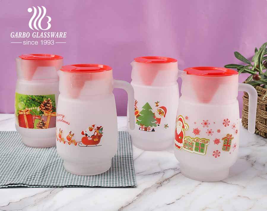 Lễ hội Giáng sinh In Decal Nước Carafe Nước giải khát Bình thủy tinh có nắp