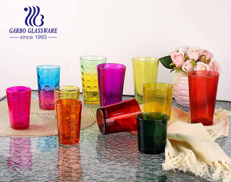 14oz spray color big glass cup for water drinking with dot design south america hot sale glassware