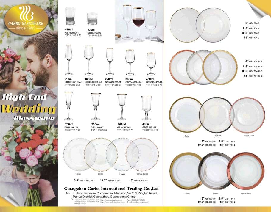 Promotions hebdomadaires Garbo: tasses en verre de mariage et assiettes de chargement