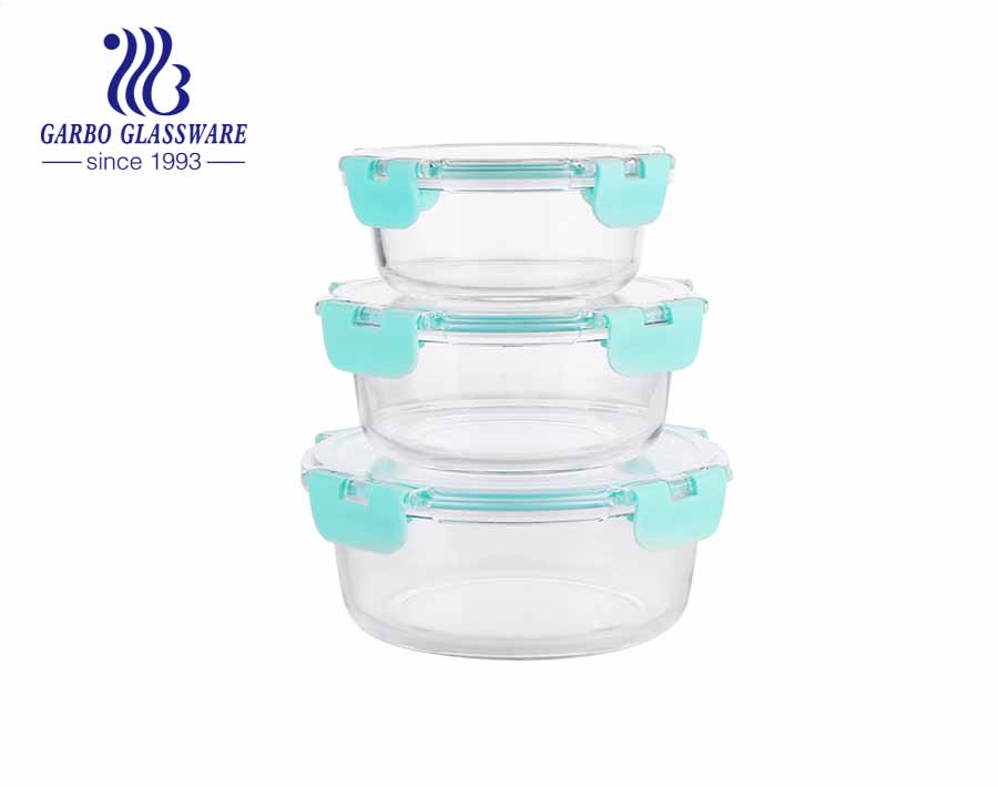 SET OF 3PCS Round Glass Food Lunch Boxes for Microwave, Oven, Freezer, Dishwasher