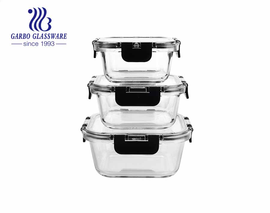 3-Piece Superior Glass Food Storage Containers Set with transparent locking lids