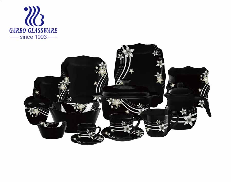 Home used Set von 58PCS Black Opal Glas Dinner-Set mit benutzerdefinierten Designs