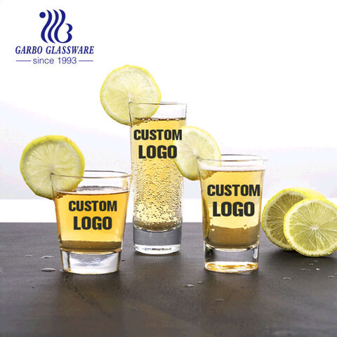 Quais são os populares mini copos de vidro de tiro personalizados? Bem-vindo ao Garbo Hot Sale Decalque de Vinho Branco em Spray Design Copo Shot Glass