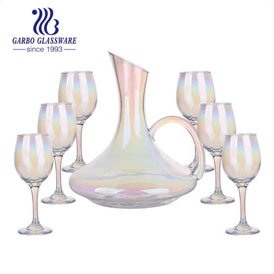 新しいデザインのガラス製品セット：イオンプレーティングカラフルなガラスワインデカンターセット