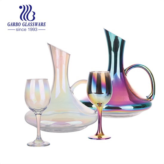 Conjunto de copos de vidro com novo design: Conjunto de Decantador de Vinho de Vidro Colorido com Revestimento Ion