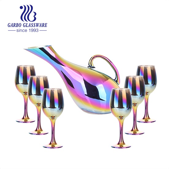 Conjunto de copos de vidro com novo design: Conjunto de Decantador de Vinho de Vidro Colorido com Revestimento Ion