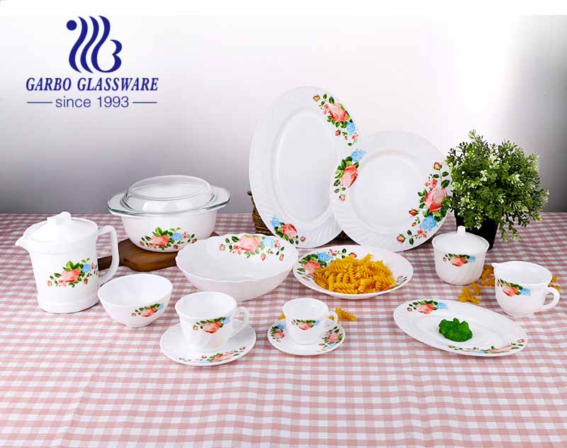 White tempered opal glass set of 58pcs dinner set for wedding