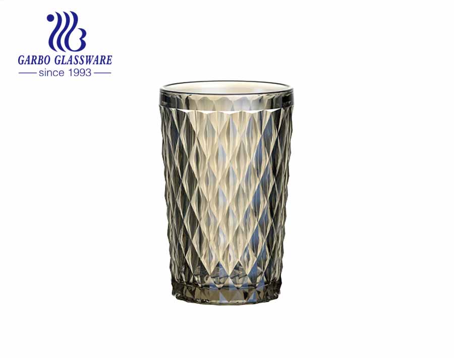 350ml big diamond design glass cups amber color juice glassware for restaurant
