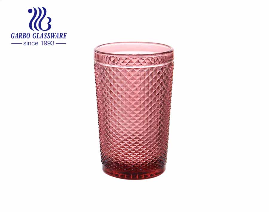 350ml pequeño diseño de diamante jugo de agua vasos de vidrio para beber restaurante colorido usando