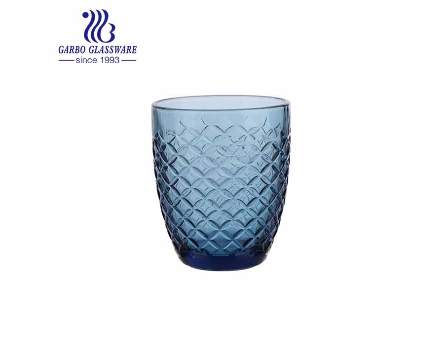 300ml blue solid color glass tumblers for water juice drinking pressed customized glassware