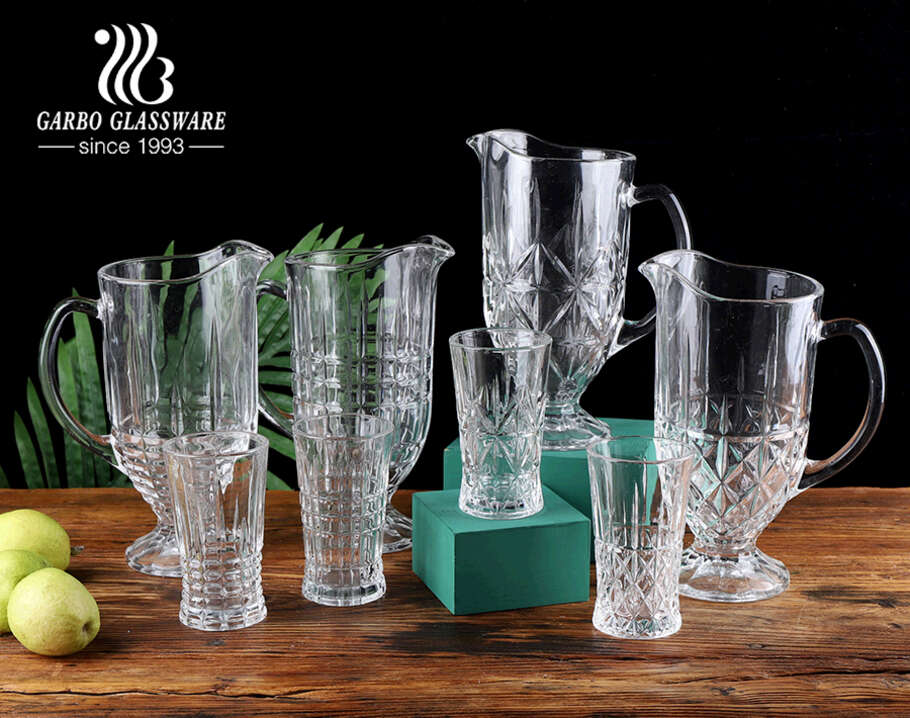 Stocked vintage middle east style mix mold 7pcs high-white crystal glass water drinking jug set with engraved design