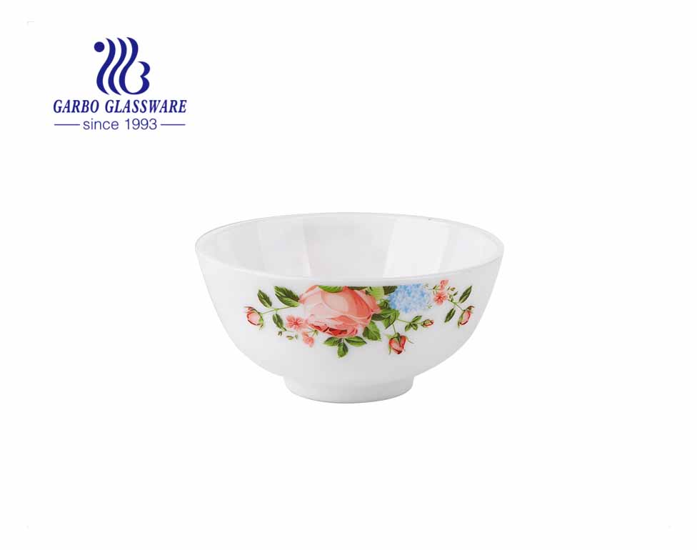 4.5 inch heat resistant white opal glass rice bowl tempered white opal glassware