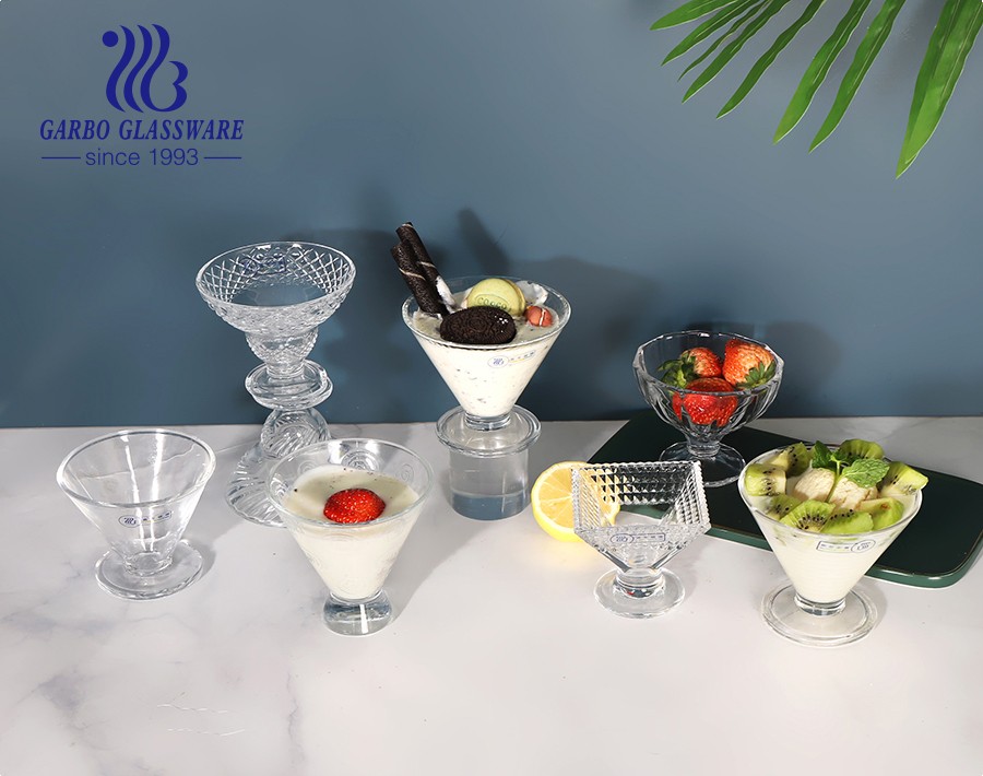 Mini Trifle 4.2 Zoll geprägte Glas Eisbecher Glas Dessert Obst Salatschüssel