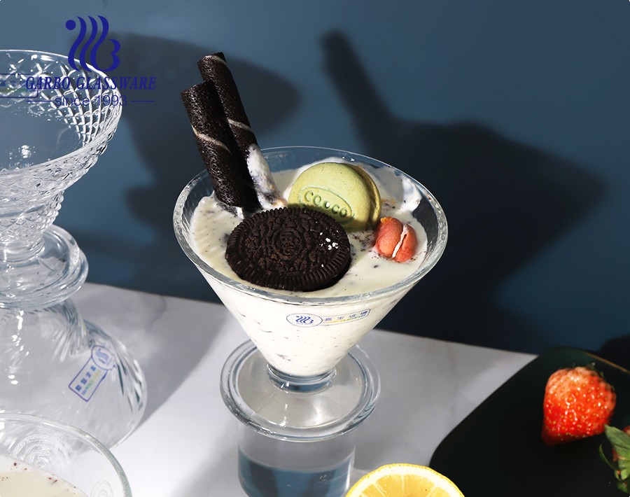 Mini Trifle 4.2 inch Ly kem thủy tinh dập nổi Ly thủy tinh tráng miệng trái cây tô salad