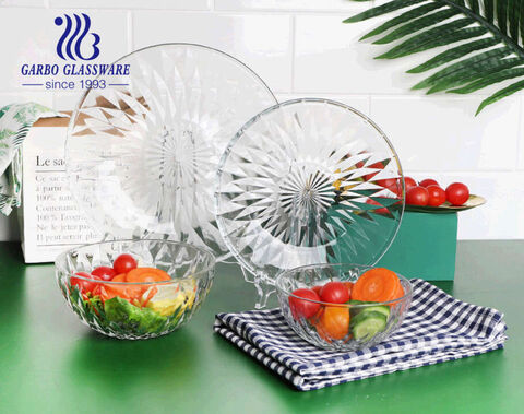 Großhandel zu Hause verwenden hohe weiße Obstsalat Obst Glasschale Geschenk mit klassischen Diamant-Design