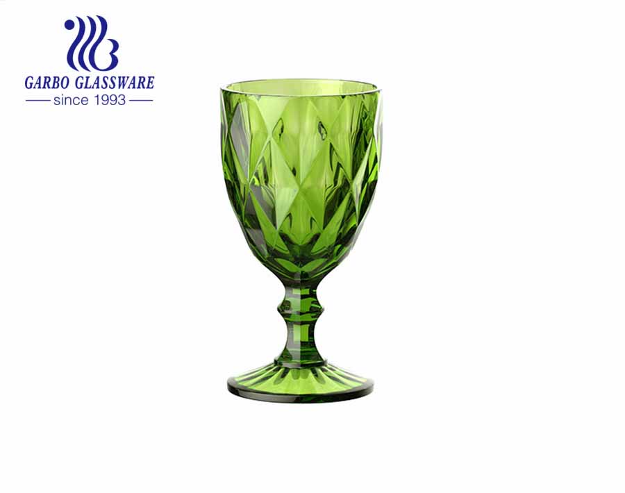 green color glass goblets for juice drinking diamond glassware for home decoration