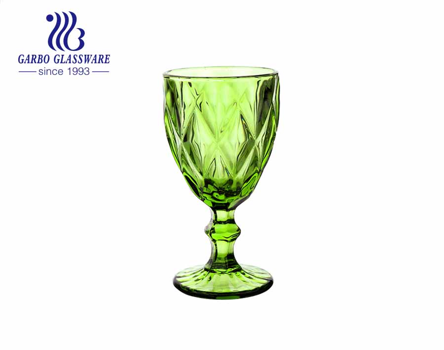 300ml green spray color glass goblets with high quality for wine and juice drinking