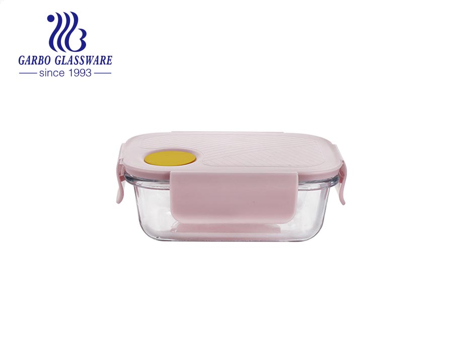 Boîte à lunch 400 ml Conteneur alimentaire Oven Safe Vaisselle en verre borosilicaté avec couvercles en silicone rose