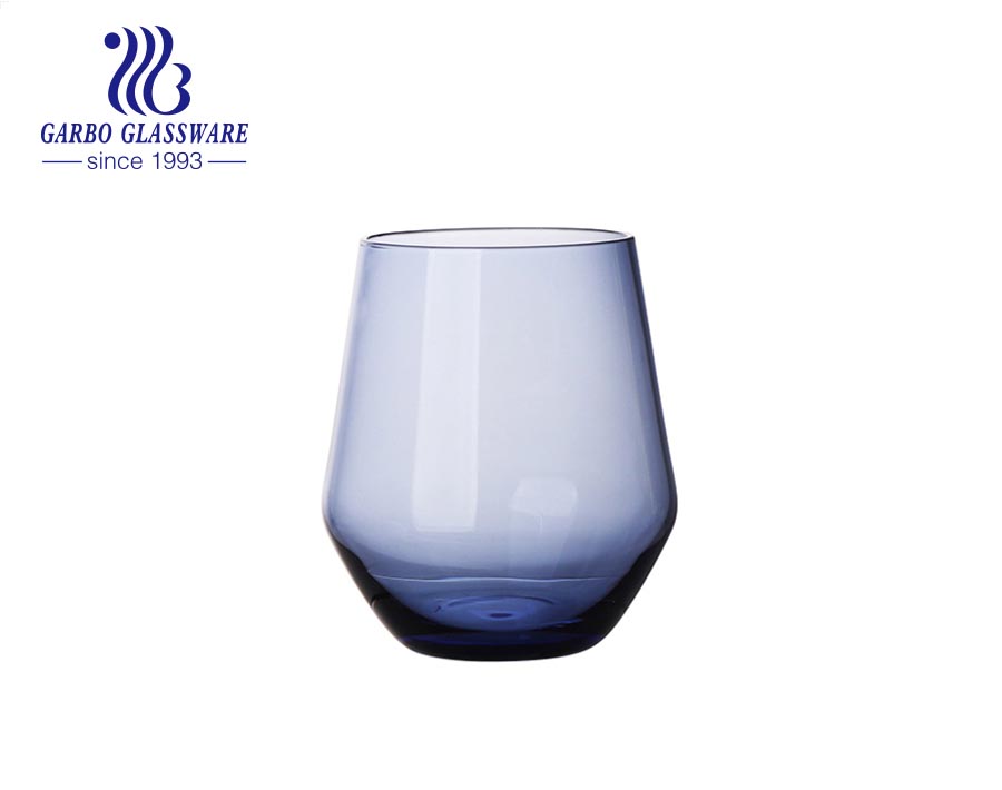 460ml blue solid color hand made glass goblets for whisky and wine drinking