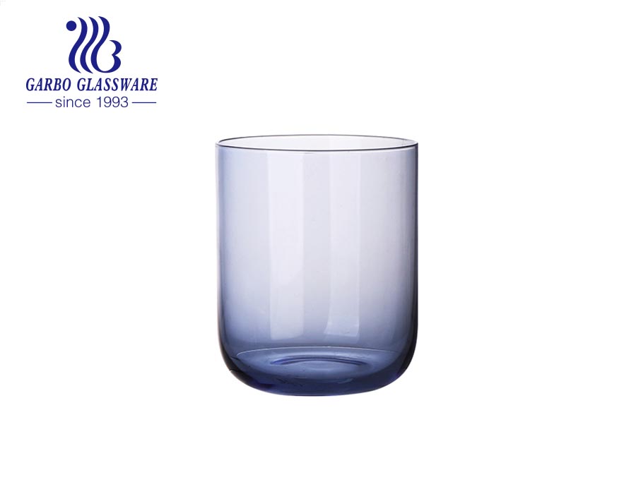 15oz high quality blowing blue solid color glass cups for water drinking