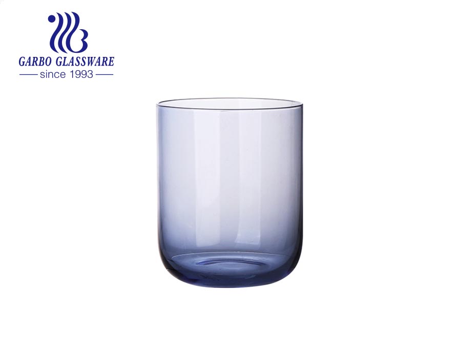 Tasses en verre de couleur unie bleue soufflée de haute qualité de 15 oz pour boire de l'eau