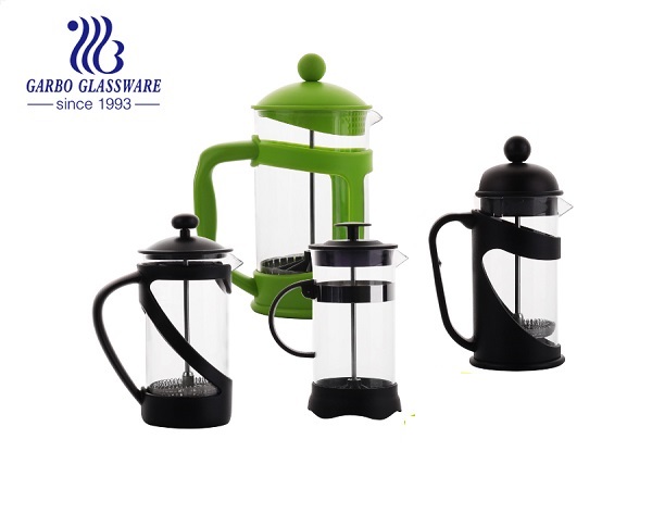 Glass French press makes a cup of quick coffee for busy office hour