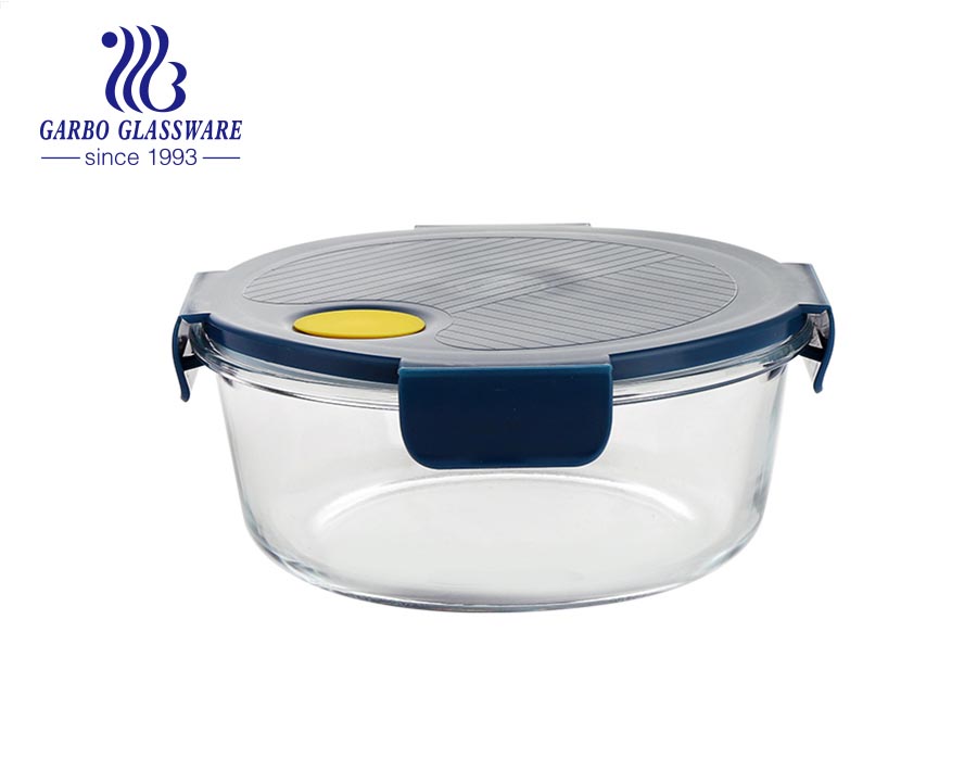Airtight food storage transparent lid oven safe glass food container Amazon hot selling round glass food storage set