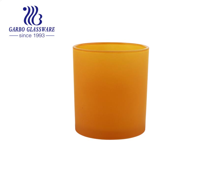 Wholesale cheap yellow frosted glass round candle holders tumblers