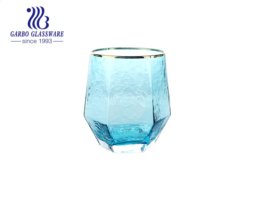 Vasos de forma especial de 400 ml para cristalería de color sólido azul de bebida de jugo