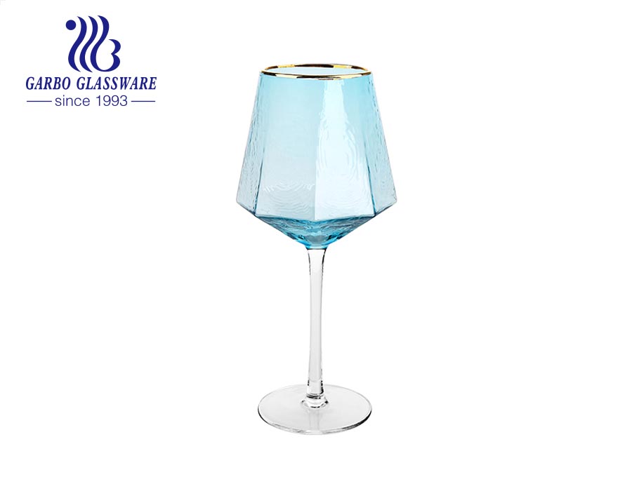 500ml blue solid color glass stemware wine drinking goblets for bar