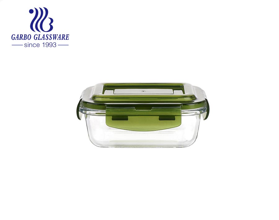 Fiambrera rectangular de vidrio Pyrex de 14 oz con tapas de silicona verde