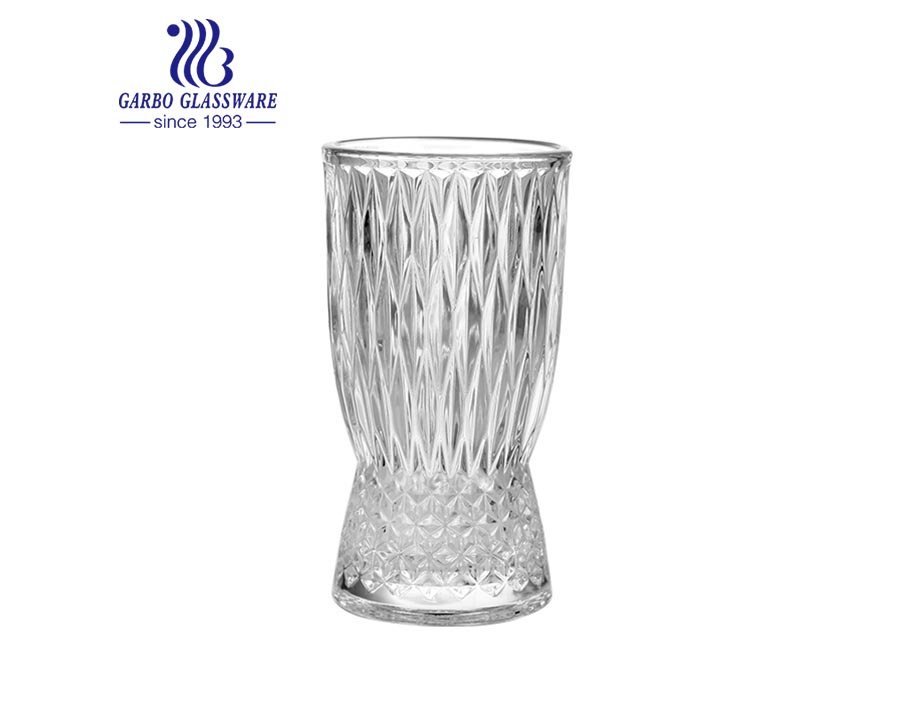 Tabletop Diamond design 7.5 inches height glass flora holder glass vase  glass storage cup