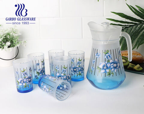 7pcs purple color flower glass drinking set for home using with high quality